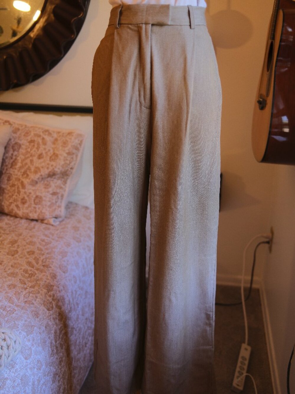 Djerf Avenue Tailored Beige Wide Leg Trousers High Waist Size XS